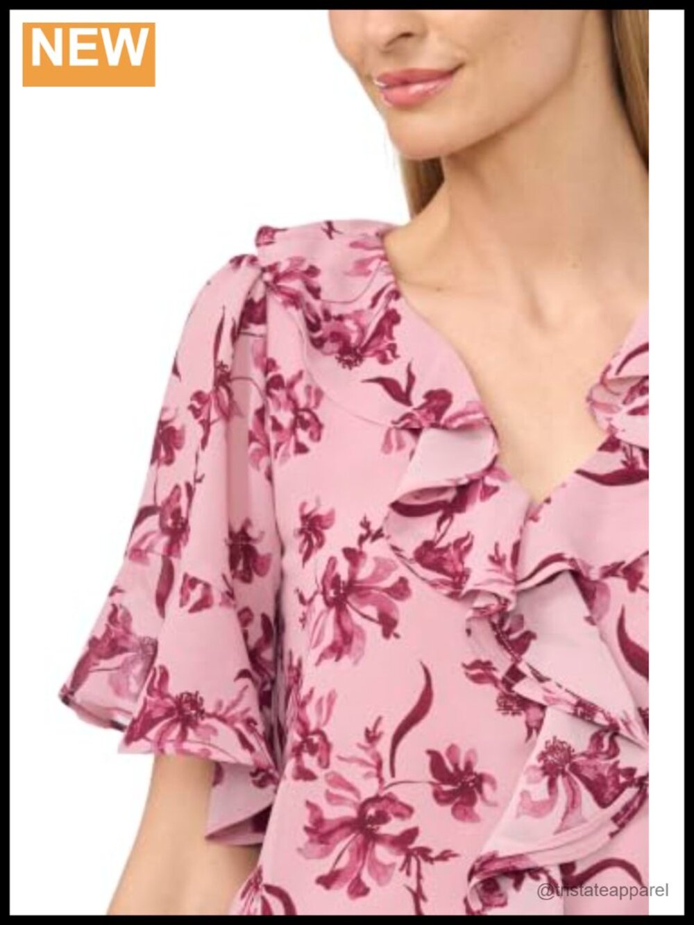 Floral Button-Front Flutter Sleeve Ruffle Top - Picture 2 of 2
